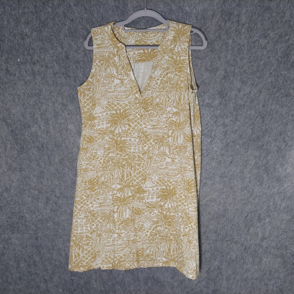 Lilly Pulitzer Sand Bar Palm Beach Paradise Dev Dress L Pima Cotton Shift Gold